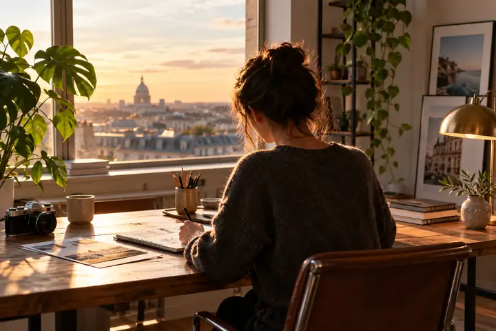 Creative desk scene with unwanted objects removed cleanly from the composition
