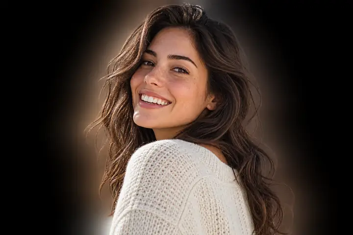 Portrait subject precisely separated from a pale background with a transparent checkerboard