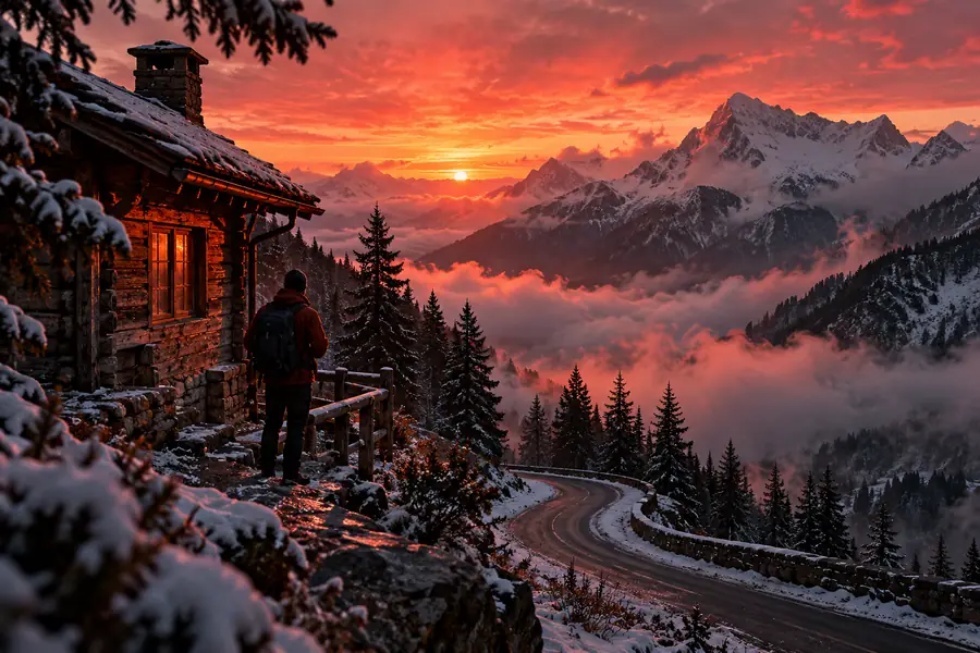 Tightly framed mountain cabin image